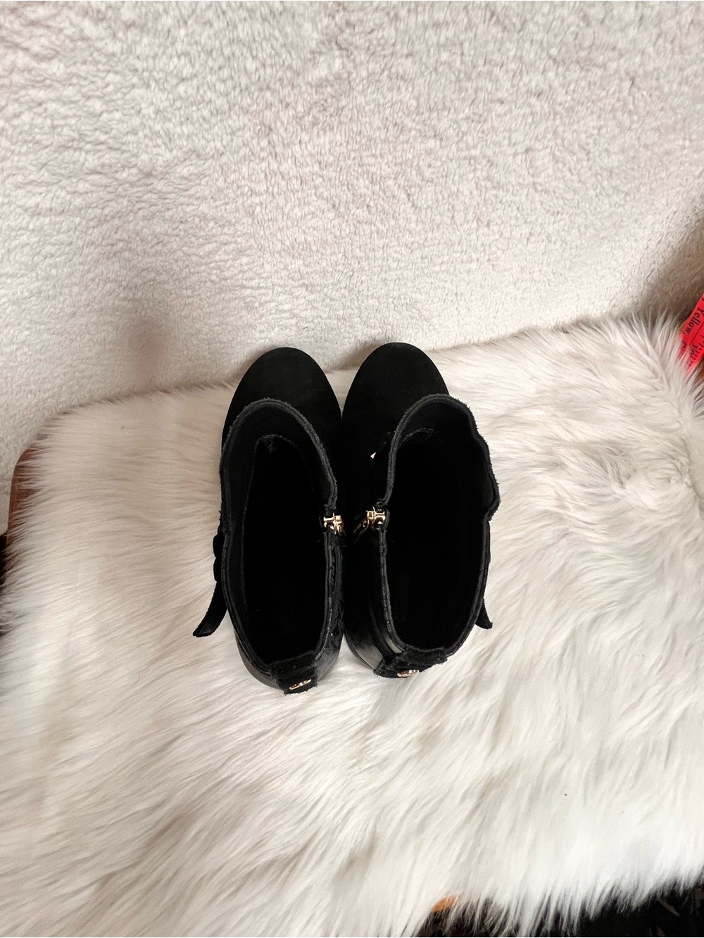 Michael Kors Black Logo Ankle Booties with Gold MK Buttons - Picture 3 of 8